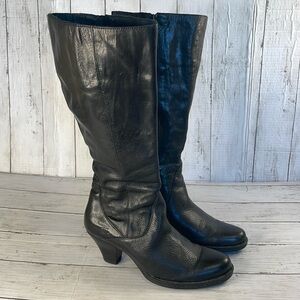Born Black Leather 2in Heel Knee Boots